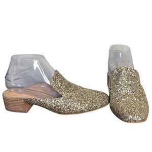 Madewell Willa Gold Glitter Mules Block Heel Sparkly Slip On Women's Size 7